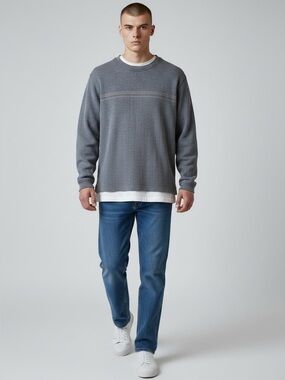Arrow Men's Cotton Crewneck Pullover Sweater Blue Size Medium